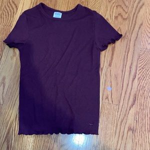 PINK maroon ribbed edge tight tee
